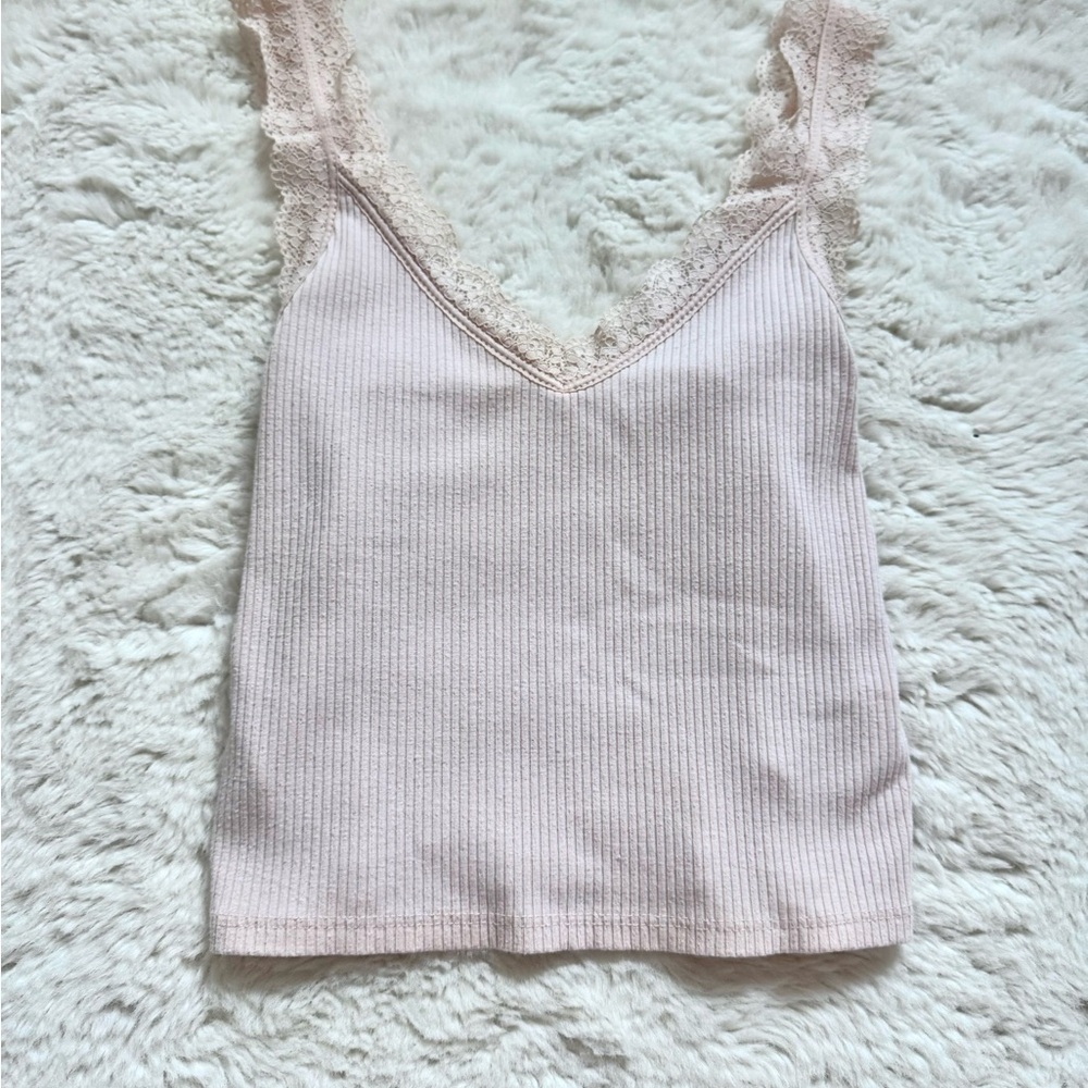 American Eagle Outfitters Pink Lace Trim Tank Top